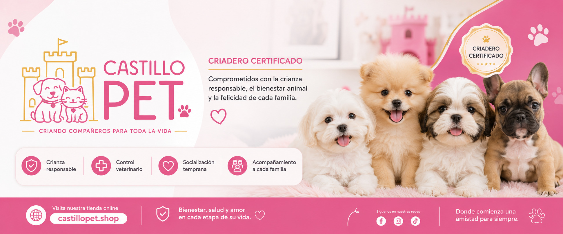 Castillo Pet — Criadero certificado de cachorros y gatos de raza en Colombia. Envíos a todo el país.